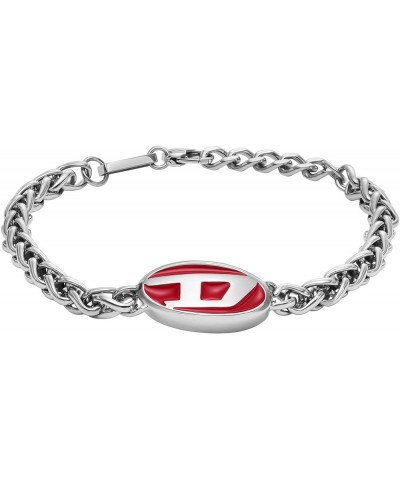 All-Gender Stainless Steel Bracelet Silver/Red Enamel $39.51 Bracelets