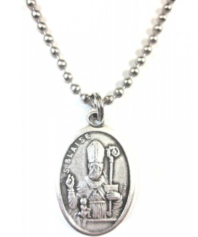 Silver Tone St Blaise Medal Pendant Necklace 24 inch Ball Chain Gift Box & Prayer Card $11.37 Necklaces