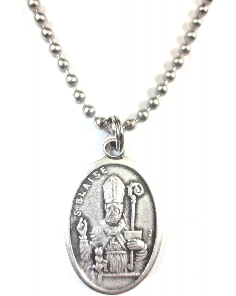 Silver Tone St Blaise Medal Pendant Necklace 24 inch Ball Chain Gift Box & Prayer Card $11.37 Necklaces