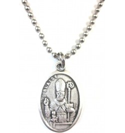 Silver Tone St Blaise Medal Pendant Necklace 24 inch Ball Chain Gift Box & Prayer Card $11.37 Necklaces