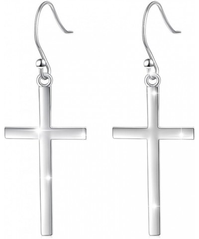 S925 Sterling Silver Jewelry Classic Cross Hoop Dangle Stud Earrings Silver $13.74 Earrings