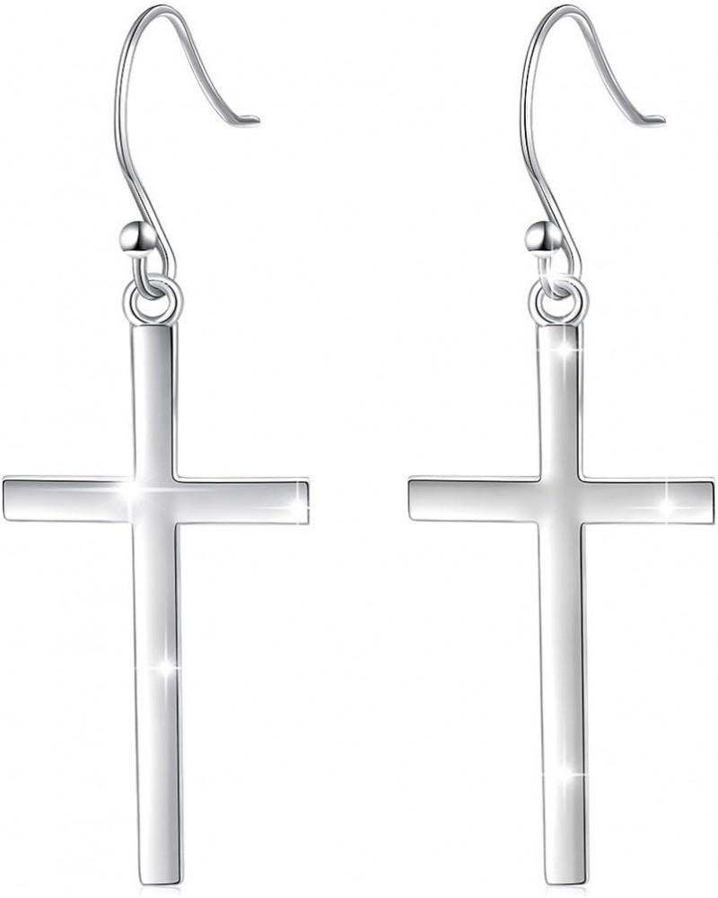 S925 Sterling Silver Jewelry Classic Cross Hoop Dangle Stud Earrings Silver $13.74 Earrings