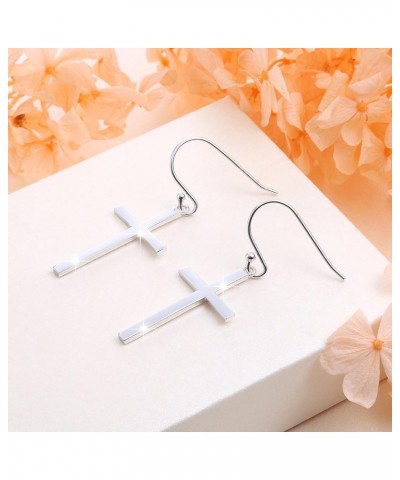 S925 Sterling Silver Jewelry Classic Cross Hoop Dangle Stud Earrings Silver $13.74 Earrings