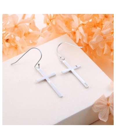 S925 Sterling Silver Jewelry Classic Cross Hoop Dangle Stud Earrings Silver $13.74 Earrings