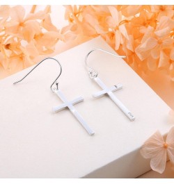 S925 Sterling Silver Jewelry Classic Cross Hoop Dangle Stud Earrings Silver $13.74 Earrings