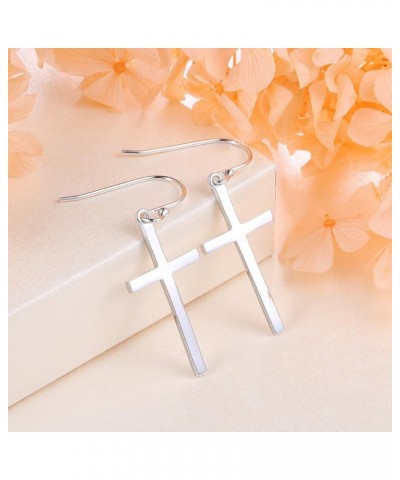 S925 Sterling Silver Jewelry Classic Cross Hoop Dangle Stud Earrings Silver $13.74 Earrings