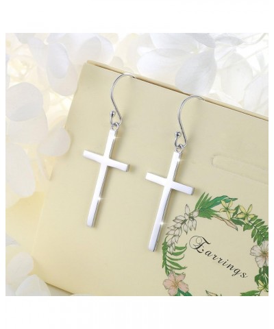 S925 Sterling Silver Jewelry Classic Cross Hoop Dangle Stud Earrings Silver $13.74 Earrings