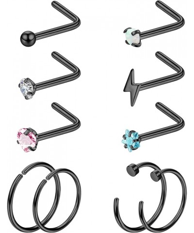 G23 Titanium Nose Ring Studs L Shaped 20g Titanium Nose Rings Hoops CZ Star Heart Nose Piercing Studs Pure Titanium Nostril P...