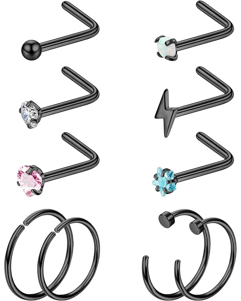 G23 Titanium Nose Ring Studs L Shaped 20g Titanium Nose Rings Hoops CZ Star Heart Nose Piercing Studs Pure Titanium Nostril P...