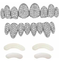 Gold Grillz Iced Out CZ Diamond Top & Bottom Set Grill 24K Gold Plated Macro Pave Teeth Grills - Extra Molding Bars Included ...