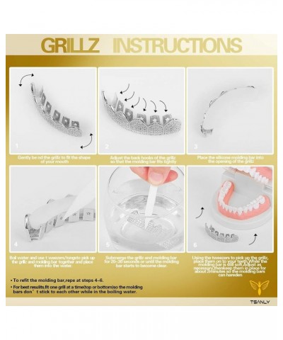 Gold Grillz Iced Out CZ Diamond Top & Bottom Set Grill 24K Gold Plated Macro Pave Teeth Grills - Extra Molding Bars Included ...