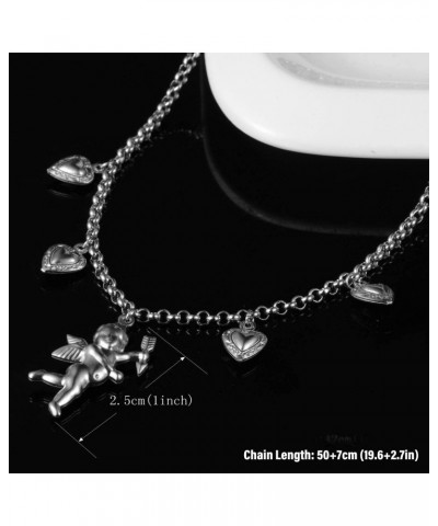 Angel Cupid Chain Necklace Steel Stainless Angel Baby Wing Love Heart Bell Clavicle Choker Necklace for Women Girls Men Boys ...