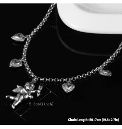 Angel Cupid Chain Necklace Steel Stainless Angel Baby Wing Love Heart Bell Clavicle Choker Necklace for Women Girls Men Boys ...