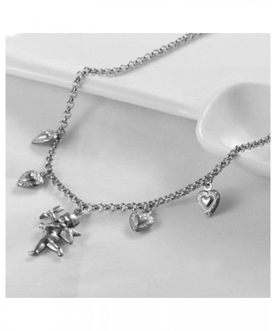 Angel Cupid Chain Necklace Steel Stainless Angel Baby Wing Love Heart Bell Clavicle Choker Necklace for Women Girls Men Boys ...