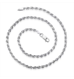 Yellow Gold or Rhodium Plated Sterling Silver 1.4mm-5.0mm Twist Rope Chain Necklace for Women Men, 16-28 inches 28.0 Inches r...