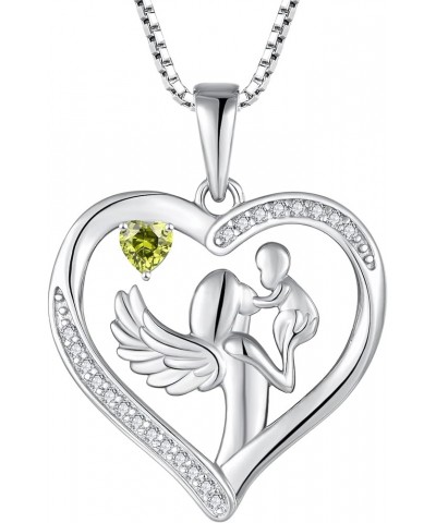 Sterling Silver Mother and Child Love Heart Pendant 12 Birth Stone Necklace Jewelry, Best Mom Necklace Gift August - Peridot ...