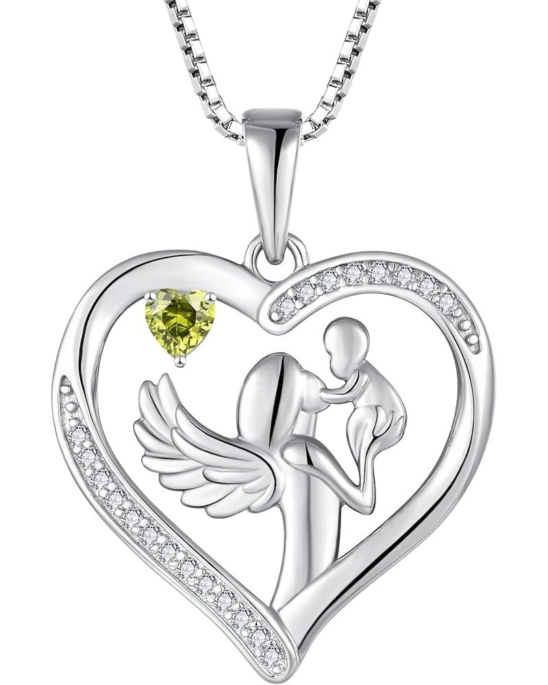 Sterling Silver Mother and Child Love Heart Pendant 12 Birth Stone Necklace Jewelry, Best Mom Necklace Gift August - Peridot ...