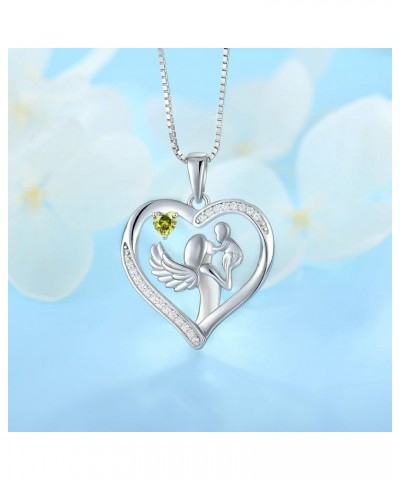 Sterling Silver Mother and Child Love Heart Pendant 12 Birth Stone Necklace Jewelry, Best Mom Necklace Gift August - Peridot ...