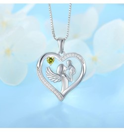 Sterling Silver Mother and Child Love Heart Pendant 12 Birth Stone Necklace Jewelry, Best Mom Necklace Gift August - Peridot ...