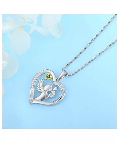 Sterling Silver Mother and Child Love Heart Pendant 12 Birth Stone Necklace Jewelry, Best Mom Necklace Gift August - Peridot ...