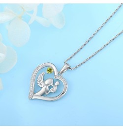 Sterling Silver Mother and Child Love Heart Pendant 12 Birth Stone Necklace Jewelry, Best Mom Necklace Gift August - Peridot ...