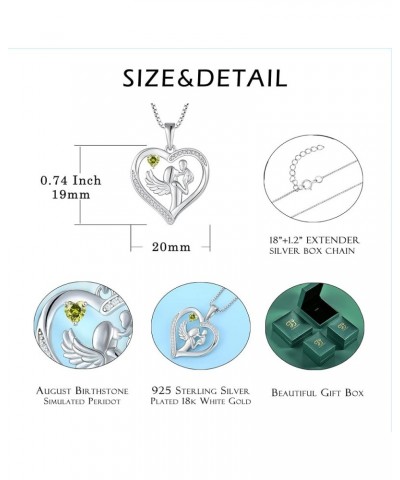 Sterling Silver Mother and Child Love Heart Pendant 12 Birth Stone Necklace Jewelry, Best Mom Necklace Gift August - Peridot ...