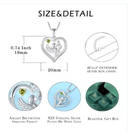 Sterling Silver Mother and Child Love Heart Pendant 12 Birth Stone Necklace Jewelry, Best Mom Necklace Gift August - Peridot ...