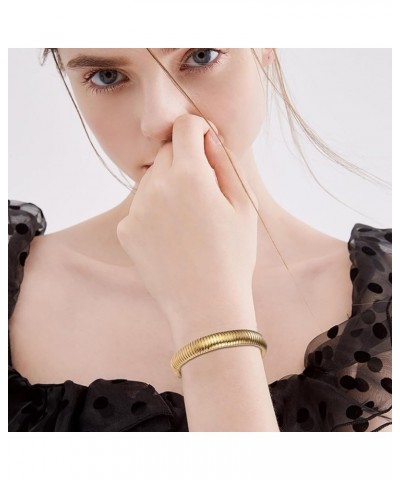 Women's Elastic Bangle Bracelets: Stainless Steel Gold Chunky Wristband Bracelets Gold - 12mm $9.17 Bracelets