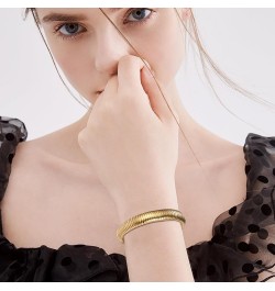 Women's Elastic Bangle Bracelets: Stainless Steel Gold Chunky Wristband Bracelets Gold - 12mm $9.17 Bracelets