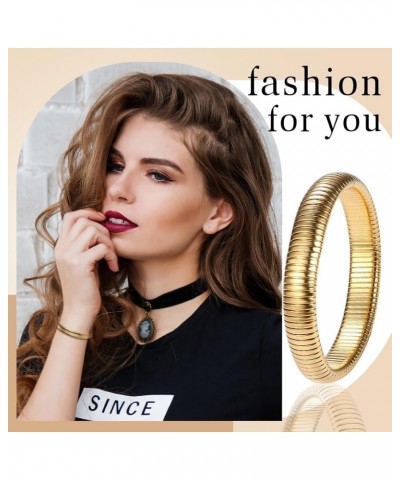 Women's Elastic Bangle Bracelets: Stainless Steel Gold Chunky Wristband Bracelets Gold - 12mm $9.17 Bracelets