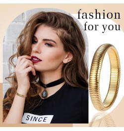 Women's Elastic Bangle Bracelets: Stainless Steel Gold Chunky Wristband Bracelets Gold - 12mm $9.17 Bracelets