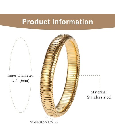 Women's Elastic Bangle Bracelets: Stainless Steel Gold Chunky Wristband Bracelets Gold - 12mm $9.17 Bracelets