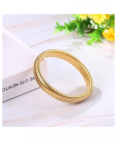 Women's Elastic Bangle Bracelets: Stainless Steel Gold Chunky Wristband Bracelets Gold - 12mm $9.17 Bracelets