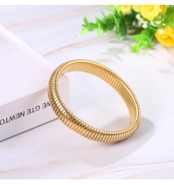 Women's Elastic Bangle Bracelets: Stainless Steel Gold Chunky Wristband Bracelets Gold - 12mm $9.17 Bracelets