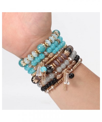 6 Set Bohemian Stretch Bracelet for Women Girls Stackable Multilayered Beads Chain Bracelets Sets Multi-color Boho Butterfly ...