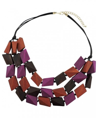 3 Layers Big Faceted Wood Beaded Strand Statement Necklace for Women Chunky Collar Rose Mix $9.50 Necklaces