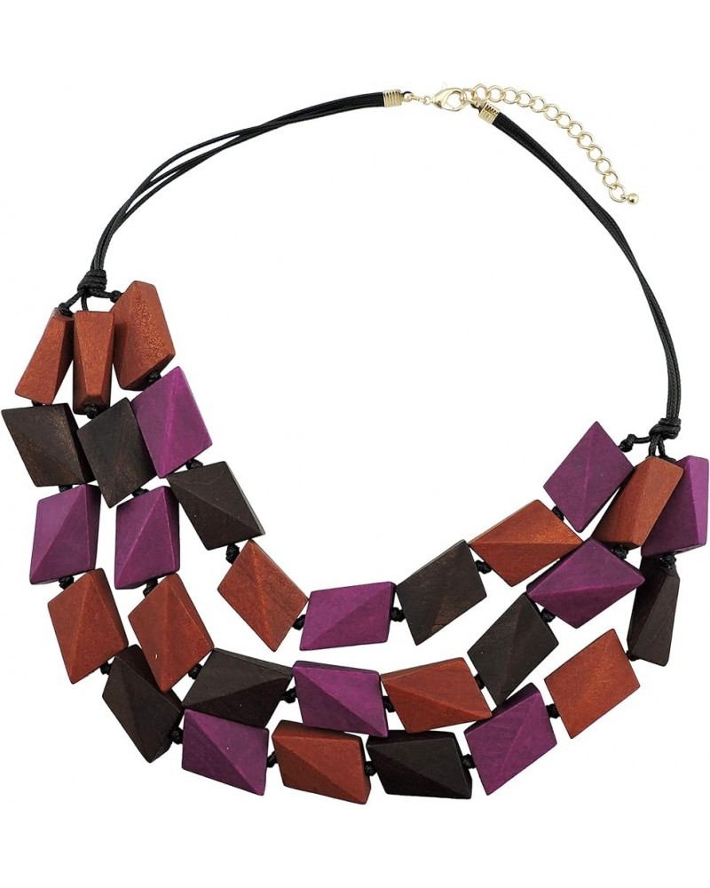 3 Layers Big Faceted Wood Beaded Strand Statement Necklace for Women Chunky Collar Rose Mix $9.50 Necklaces