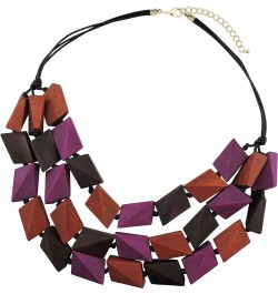 3 Layers Big Faceted Wood Beaded Strand Statement Necklace for Women Chunky Collar Rose Mix $9.50 Necklaces