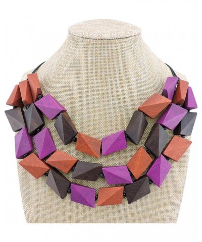 3 Layers Big Faceted Wood Beaded Strand Statement Necklace for Women Chunky Collar Rose Mix $9.50 Necklaces