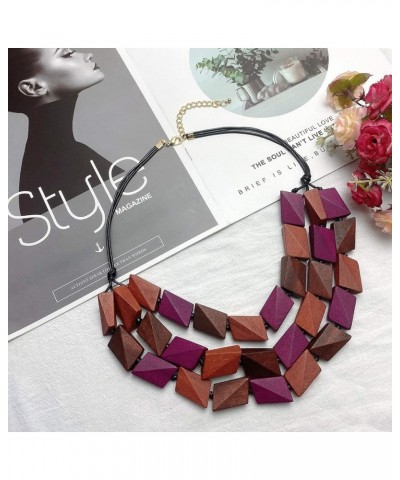 3 Layers Big Faceted Wood Beaded Strand Statement Necklace for Women Chunky Collar Rose Mix $9.50 Necklaces