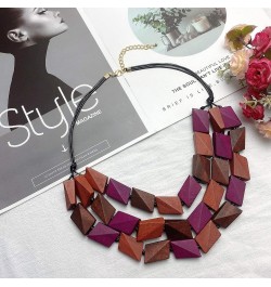 3 Layers Big Faceted Wood Beaded Strand Statement Necklace for Women Chunky Collar Rose Mix $9.50 Necklaces