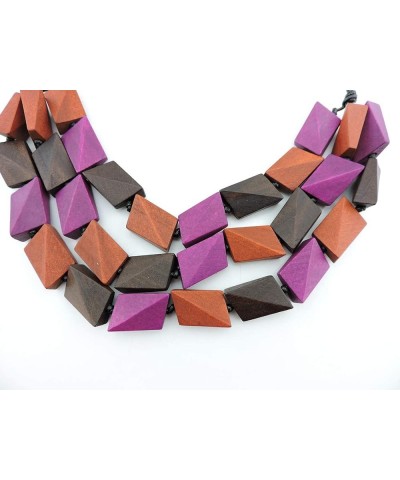 3 Layers Big Faceted Wood Beaded Strand Statement Necklace for Women Chunky Collar Rose Mix $9.50 Necklaces