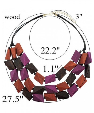 3 Layers Big Faceted Wood Beaded Strand Statement Necklace for Women Chunky Collar Rose Mix $9.50 Necklaces