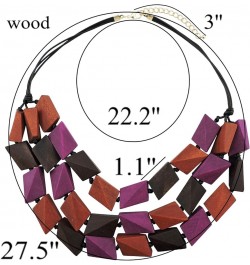 3 Layers Big Faceted Wood Beaded Strand Statement Necklace for Women Chunky Collar Rose Mix $9.50 Necklaces