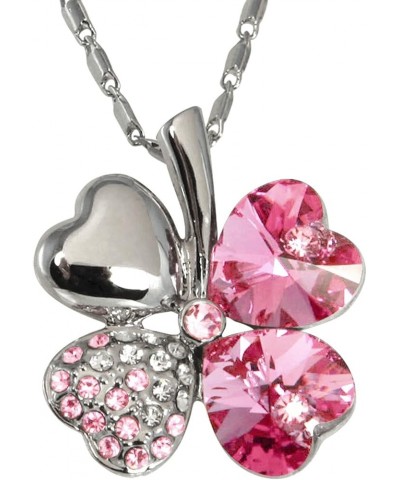 Four Leaf Clover Necklace with Swarovski Crystals, Rhodium Plated, 16" with 2" Extender Pink $17.13 Necklaces