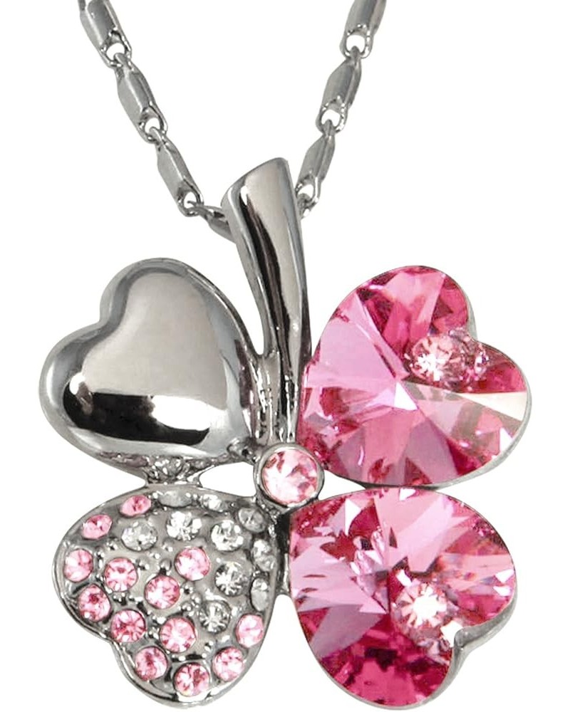 Four Leaf Clover Necklace with Swarovski Crystals, Rhodium Plated, 16" with 2" Extender Pink $17.13 Necklaces