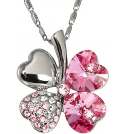 Four Leaf Clover Necklace with Swarovski Crystals, Rhodium Plated, 16" with 2" Extender Pink $17.13 Necklaces