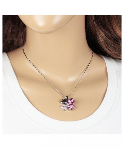 Four Leaf Clover Necklace with Swarovski Crystals, Rhodium Plated, 16" with 2" Extender Pink $17.13 Necklaces