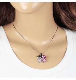 Four Leaf Clover Necklace with Swarovski Crystals, Rhodium Plated, 16" with 2" Extender Pink $17.13 Necklaces