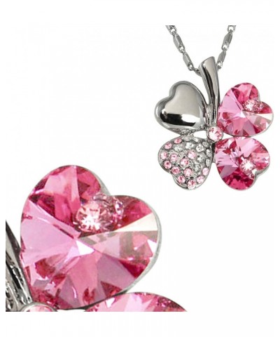 Four Leaf Clover Necklace with Swarovski Crystals, Rhodium Plated, 16" with 2" Extender Pink $17.13 Necklaces